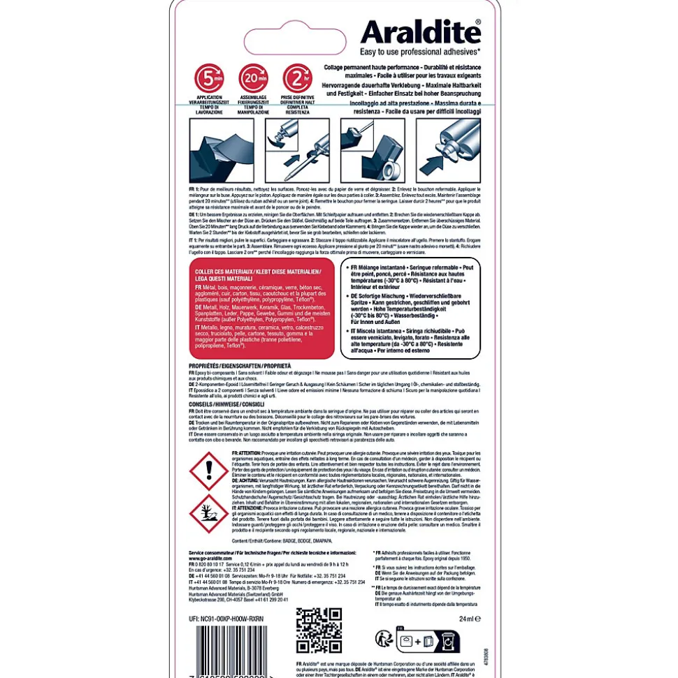 Colle haute performance epoxy à prise rapide Araldite matériaux 24 ml
