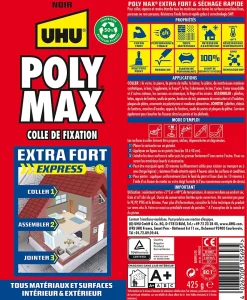 Colle mastic extra forte UHU Poly max noir 425g