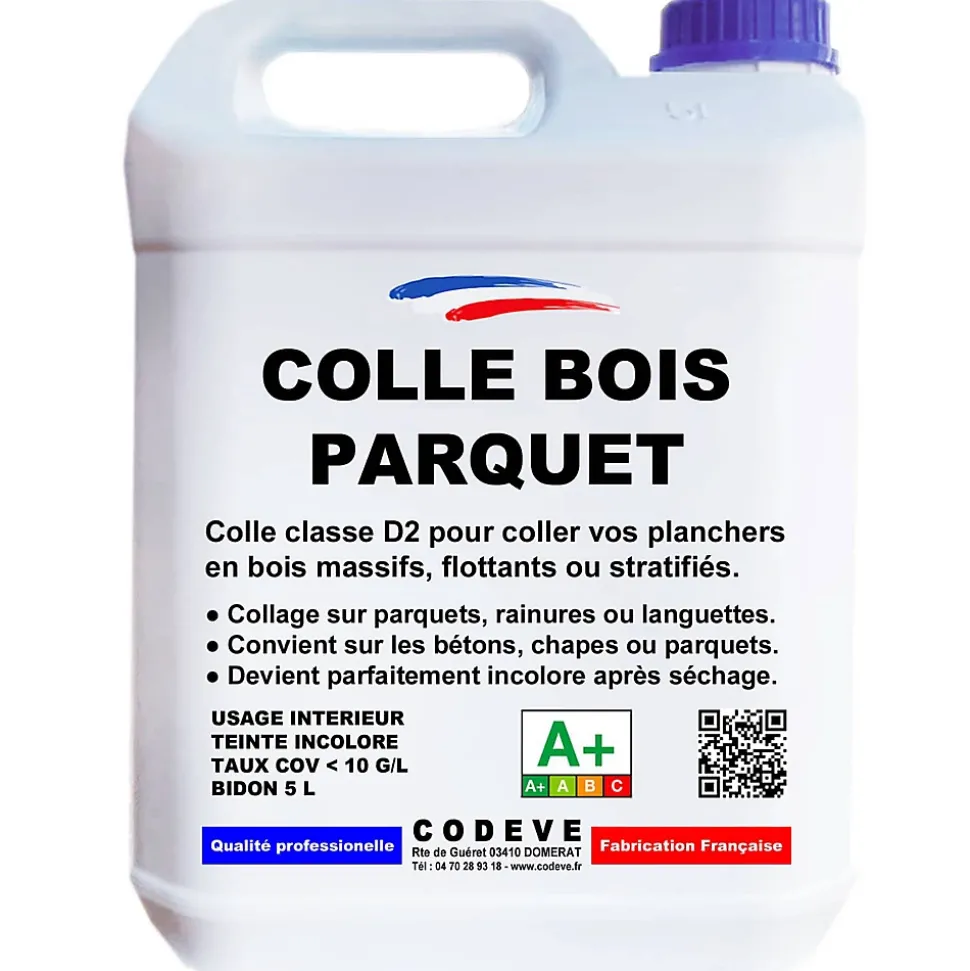Colle Parquet - 5 L - Codeve Bois - Pour L'assemblage De Votre Parquet, Plancher, Escalier Ou Autre Sol En Bois.
