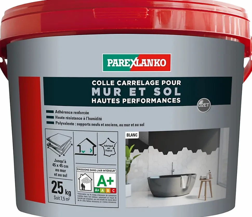 Colle pour carrelage mur et sol intérieur hautes performances blanc Parexlanko 25 kg