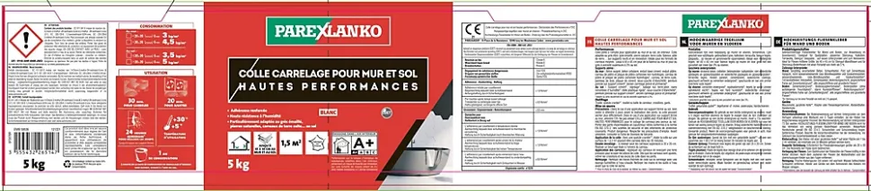 Colle pour carrelage mur et sol intérieur hautes performances blanc Parexlanko 5kg