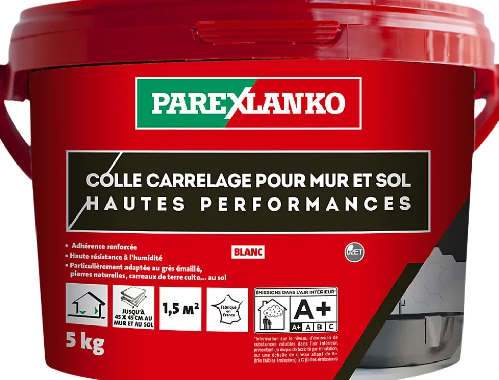 Colle pour carrelage mur et sol intérieur hautes performances blanc Parexlanko 5kg
