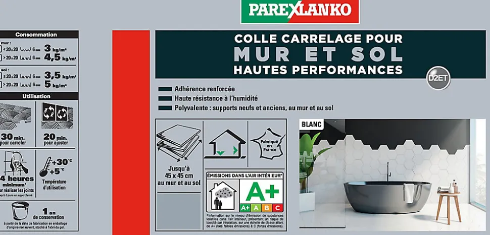 Colle pour carrelage mur et sol intérieur hautes performances blanc Parexlanko 5kg
