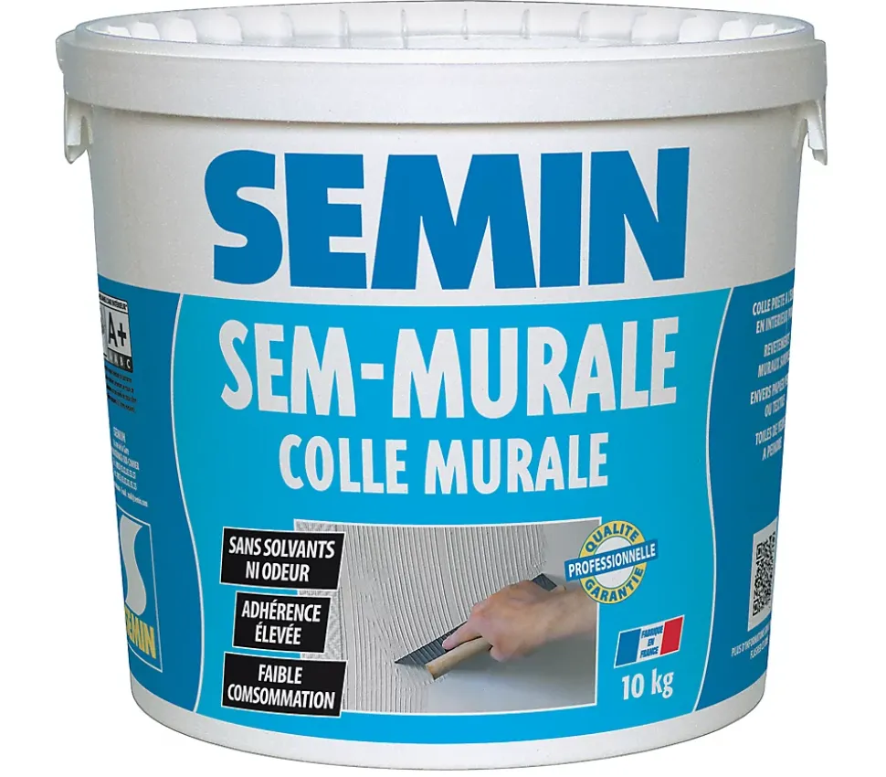 Colle pour Toiles de Verre et Revêtements Muraux Légers Semin, Prêt à l'Emploi, Seau de 10 kg