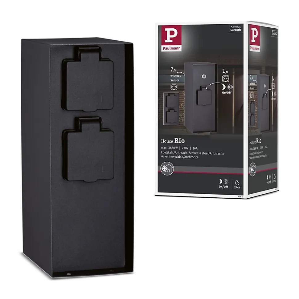 Colonne de prises Rio Interrupteur crépusculaire IP44 Anthracite