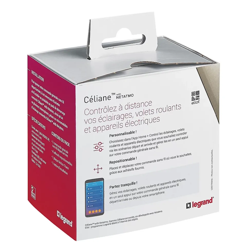 Commande générale sans fil Départ/Arrivée pour installation connectée Céliane with Netatmo titane