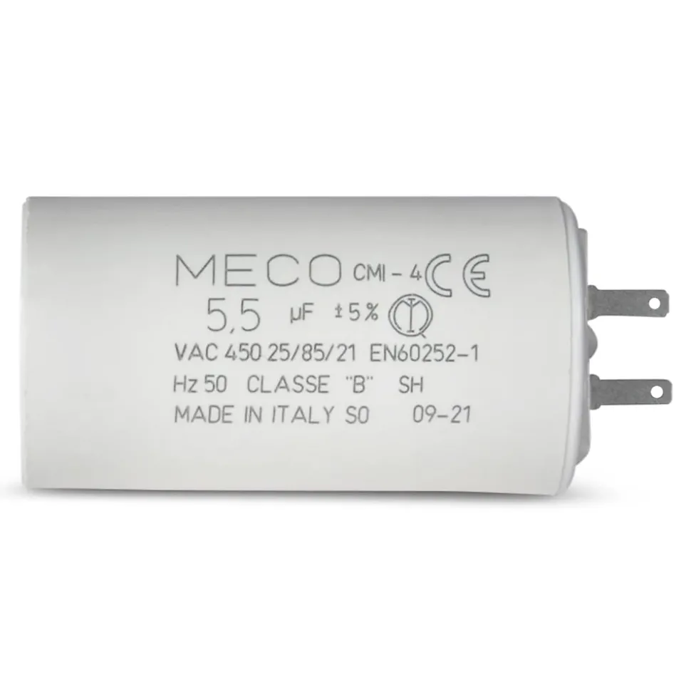 Condensateur ALLOTECH MECO 5,5 µF universel (CMI4 1604) fond plat et cosses pour moteur de store et électroménager
