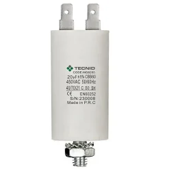 Condensateur de démarrage pour moteurs électriques, 450V, capacité : 20 microfarad, 4 broches / M8