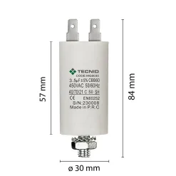 Condensateur de démarrage pour moteurs électriques, 450V, capacité : 3,5 microfarad, 4 broches / M8