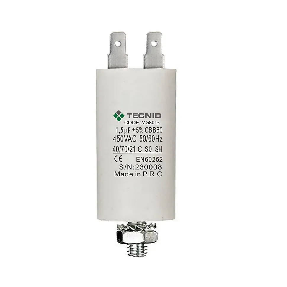 Condensateur de démarrage pour moteurs électriques, 450 V, capacité : 1,5 microfarad, 4 broches/M8