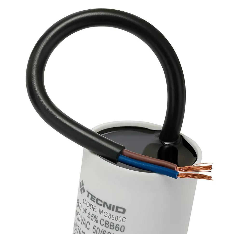 Condensateur de démarrage pour moteurs électriques, 450V, capacité : 80 microfarad, avec câble de 15cm