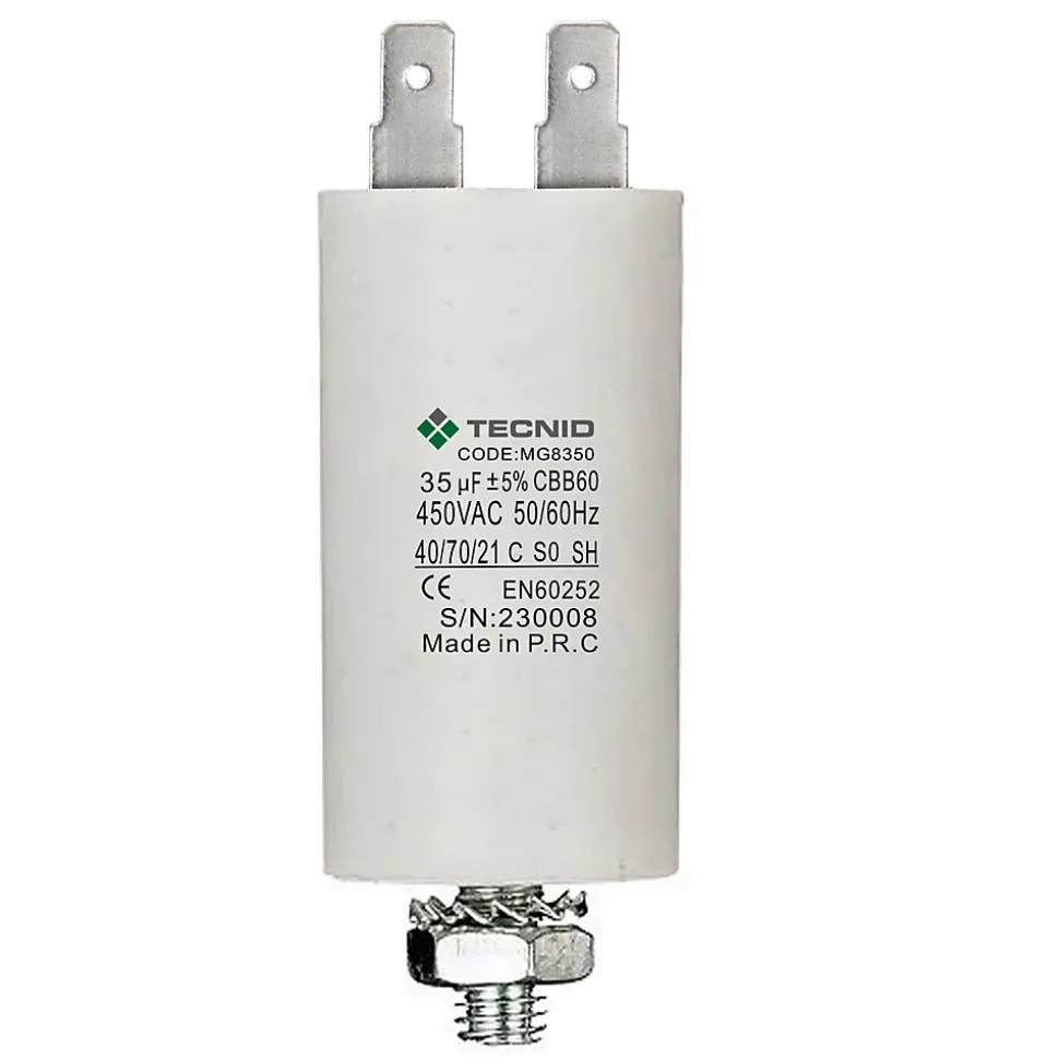 Condensateur de démarrage pour moteurs électriques, 450V, capacité : 35 microfarad, 4 broches / M8