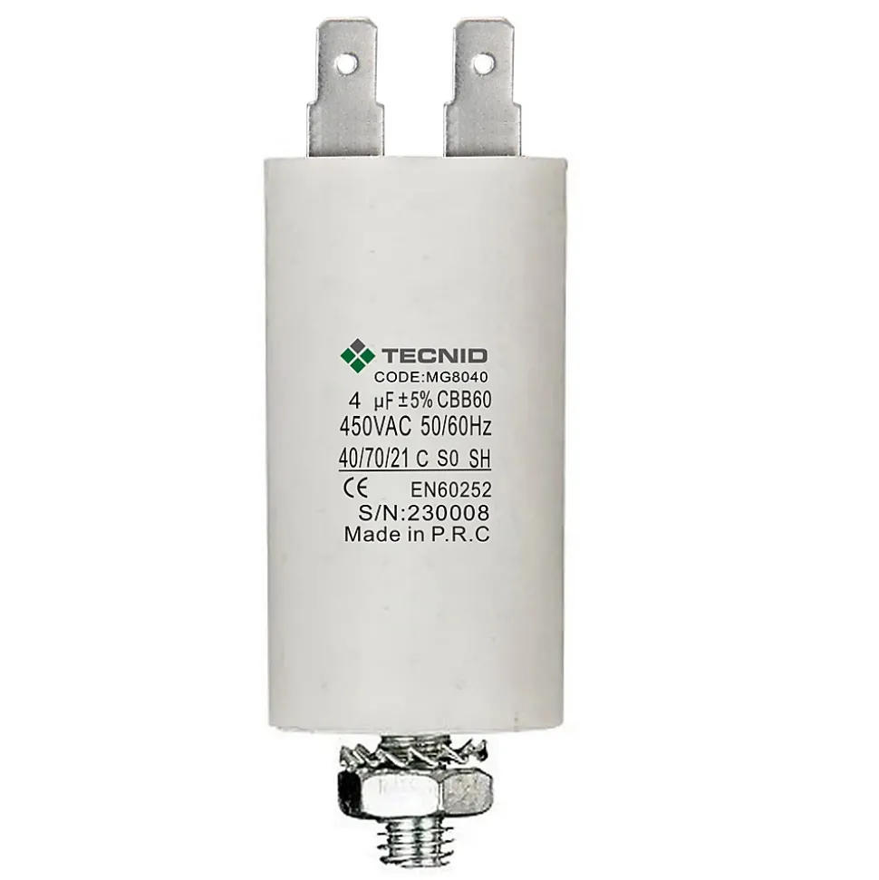 Condensateur de démarrage pour moteurs électriques, 450V, capacité : 4 microfarad, 4 broches / M8