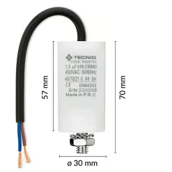 Condensateur de démarrage pour moteurs électriques, 450V, capacité : 1,5 microfarad, avec câble de 15cm