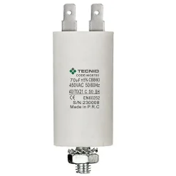 Condensateur de démarrage pour moteurs électriques, 450V, capacité : 70 microfarad, 4 broches / M8