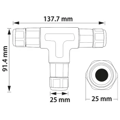 Connecteur de câble étanche en T IP68 3 fils noir