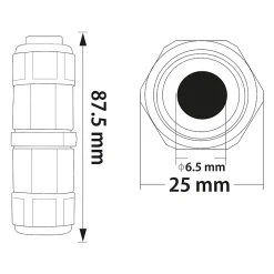 Connecteur de câble étanche IP68 3 fils noir