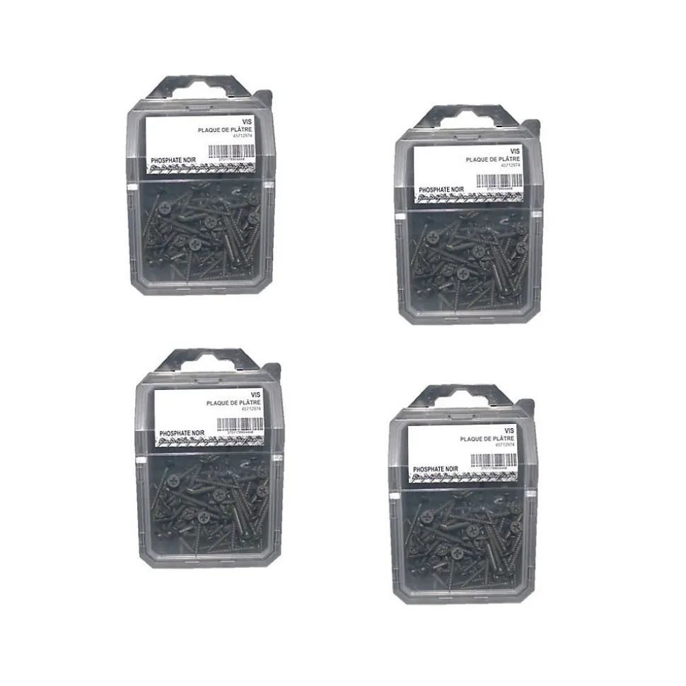 4 Coques de 100 Vis Plaque de Plâtre Tête Trompette Phillips 3.5 x 45 mm - Phosphaté Noir - D-Work
