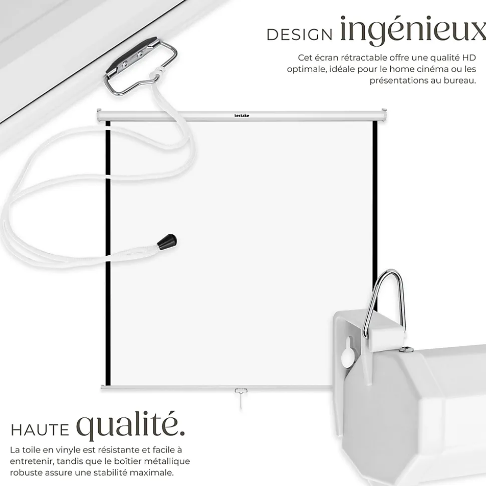 Écran de projection extensible mural en polyester blanc