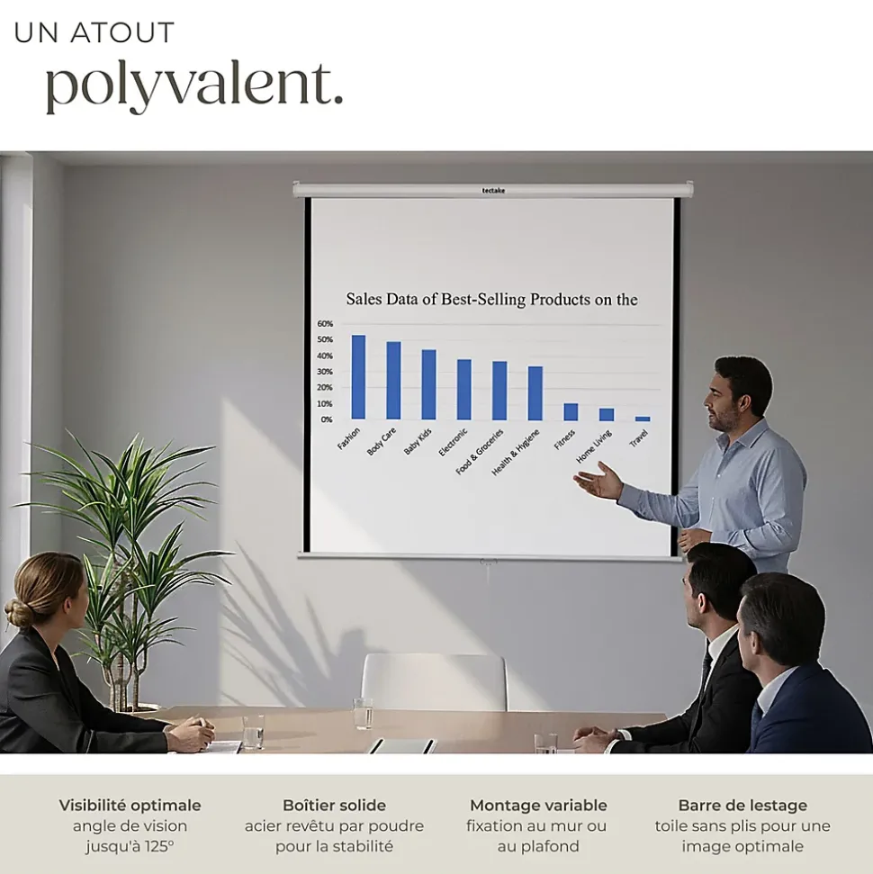 Écran de projection extensible mural en polyester blanc