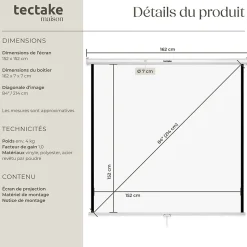 Écran de projection extensible mural en polyester blanc