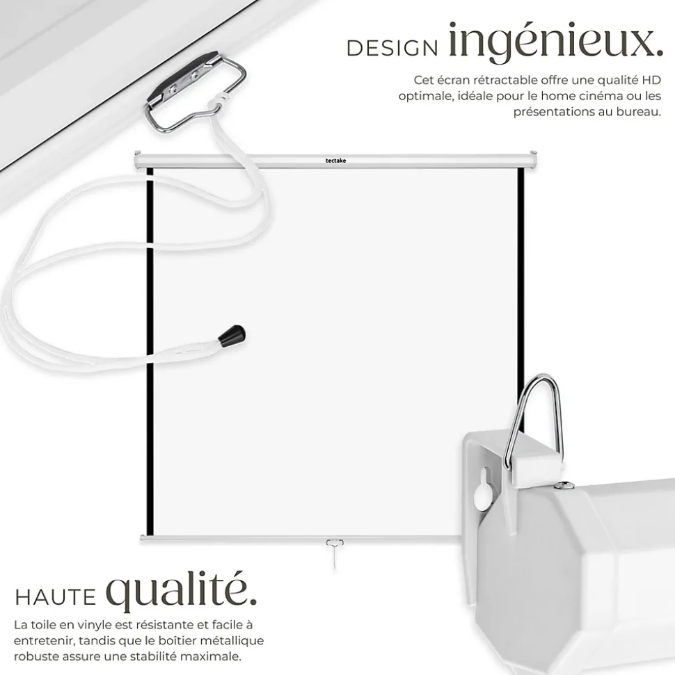 Écran de projection extensible mural en polyester blanc