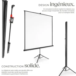 Écran de projection extensible avec un trépied en polyester blanc
