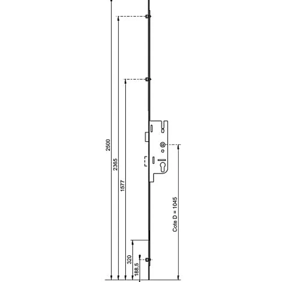 Crémone à larder EUROPA axe 50mm 3 galets têtière 18mm Longueur 2500mm - FERCO - 6-33168-04-0-1