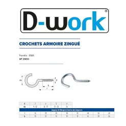 100 Crochets Armoire 6 x 50 mm - NF 25610 - Zingué blanc - D-Work