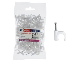Crochets fixation / Clips de Câble ronds type FLOP fi 9 mm, blancs, boîte de 100 pcs