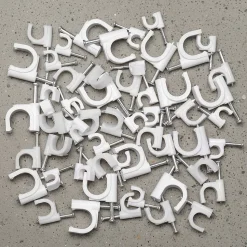 Crochets fixation / Clips de Câble ronds type FLOP fi 9 mm, blancs, boîte de 100 pcs