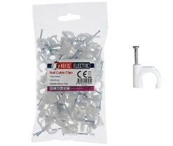 Crochets fixation / Clips de Câble ronds type FLOP fi 10 mm, blancs, boîte de 100 pcs