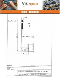 Crosse ancrage M20X420 + 1 Ecrou Acier brut - 10 pièces