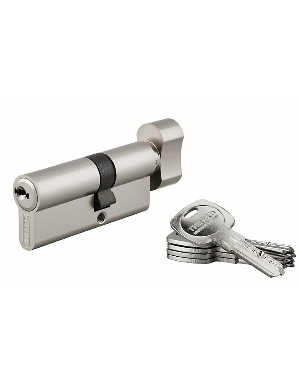 Cylindre de serrure à bouton débrayable Trafic 6, 30x40mm, anti-arrachement, anti-perçage, nickel, 5 clés longues - THIRARD