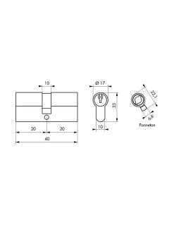 Cylindre de serrure double entrée SA, 20x20mm, anti-arrachement, laiton, 3 clés - THIRARD