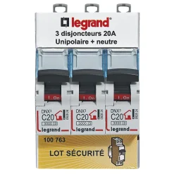 Disjoncteur DNX3 unipolaire + neutre 20A Legrand vendu par 3 pièces