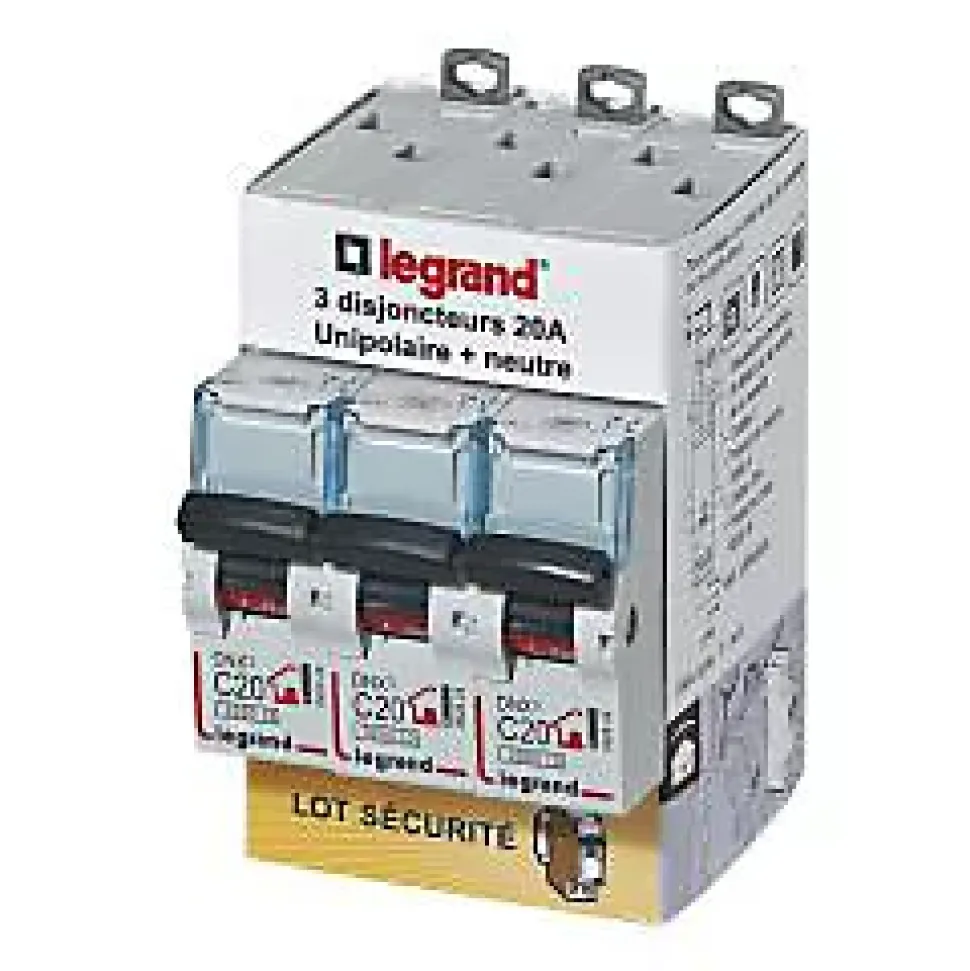Disjoncteur DNX3 unipolaire + neutre 20A Legrand vendu par 3 pièces