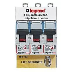Disjoncteur DNX3 unipolaire + neutre 20A Legrand vendu par 3 pièces