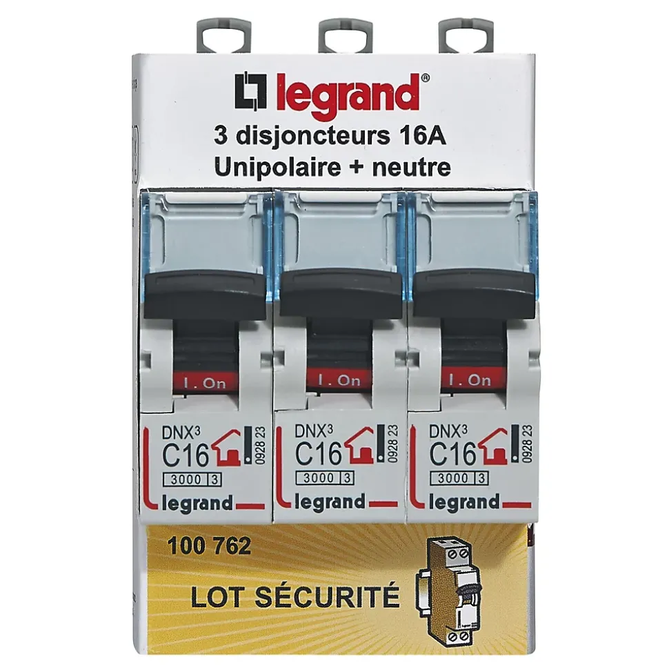 Disjoncteur DNX3 unipolaire + neutre 16A Legrand vendu par 3 pièces