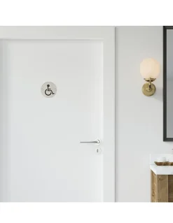 Disque de signalisation WC Handicapé , à visser, inox brossé, marquage noir, diamètre 76mm - THIRARD
