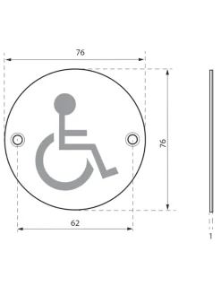 Disque de signalisation WC Handicapé , à visser, inox brossé, marquage noir, diamètre 76mm - THIRARD