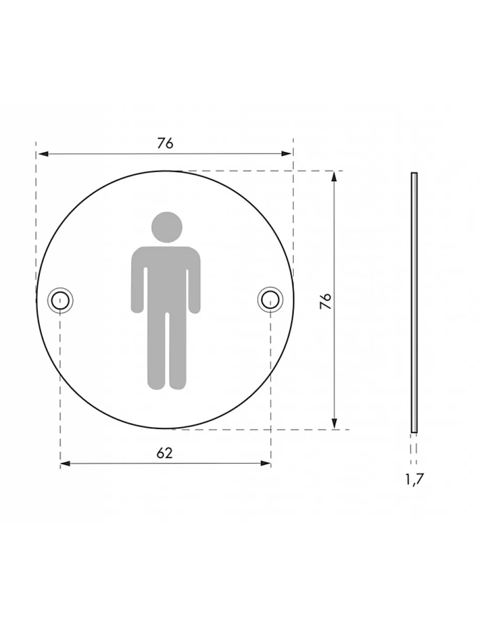 Disque de signalisation WC Homme , à visser, inox brossé, marquage noir, diamètre 76mm - THIRARD