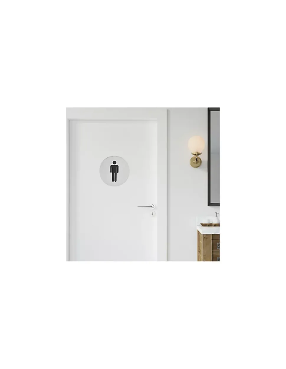 Disque de signalisation WC Homme , à visser, inox brossé, marquage noir, diamètre 76mm - THIRARD