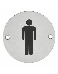 Disque de signalisation WC Homme , à visser, inox brossé, marquage noir, diamètre 76mm - THIRARD
