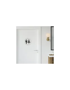 Disque de signalisation WC Mixte , à visser, inox brossé, marquage noir, diamètre 76mm - THIRARD