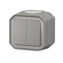Double interrupteur Legrand Plexo gris en saillie