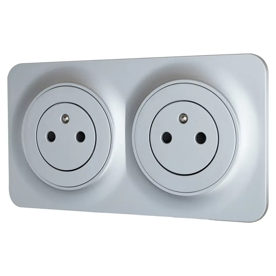 Double prise avec terre prêt câblée Jacobsen Espen aluminium composable