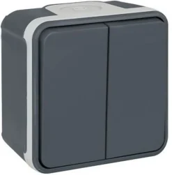 Double va et vient saillie 10A gris - IP55 - OXXO