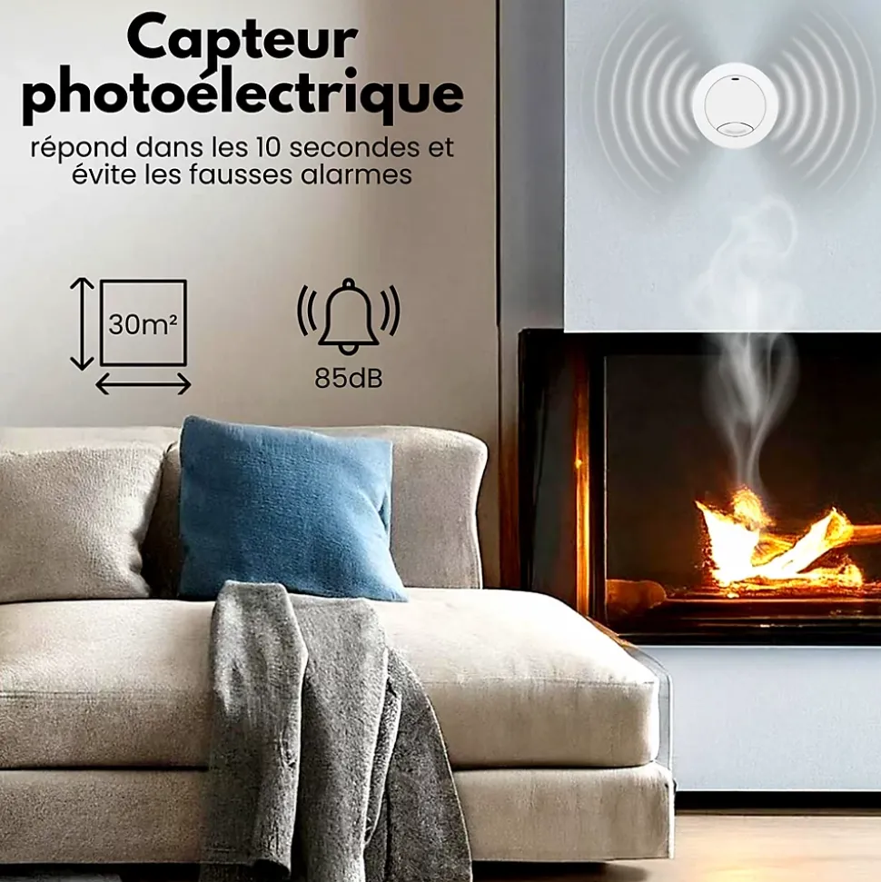 Détecteur de fumée Aroha Safety Pro Mini - Batterie 10 ans - Détecteur de fumée - Alarme incendie - 5 pièces