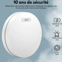 Détecteur de fumée Aroha Safety Pro - Batterie 10 ans - Détecteur de fumée - Alarme incendie - 5 pièces